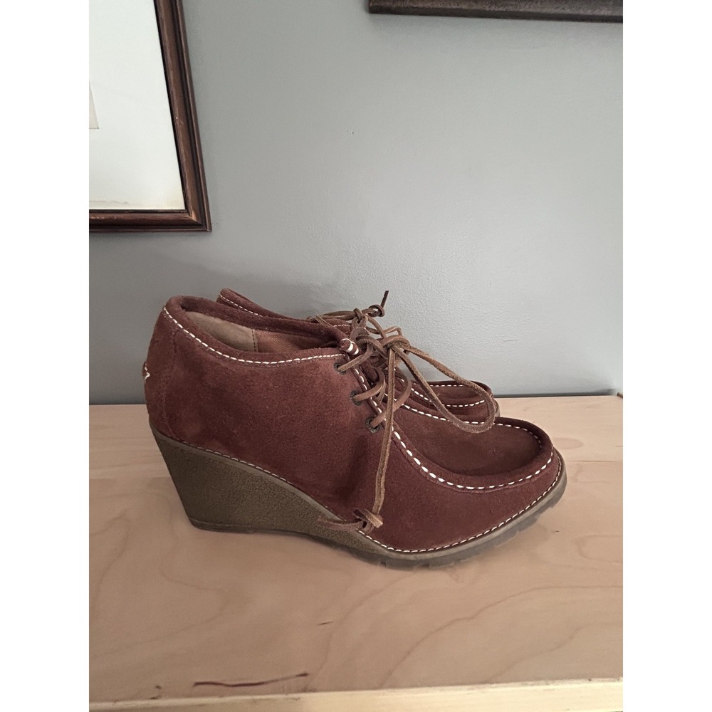 SPERRY Stella Keel Brown Suede Leather Lace-up Bootie Wedge‎ Heel Shoes Size 9.5 - Picture 7 of 9